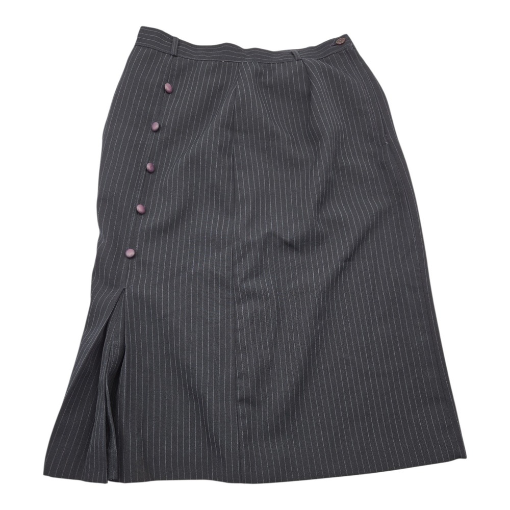 Vintage Womens Striped Button Side Pleated Midi Skirt Size 13/14 Navy Whimsigoth